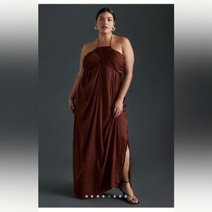 Anthropologie Brown Halter Maxi Dress